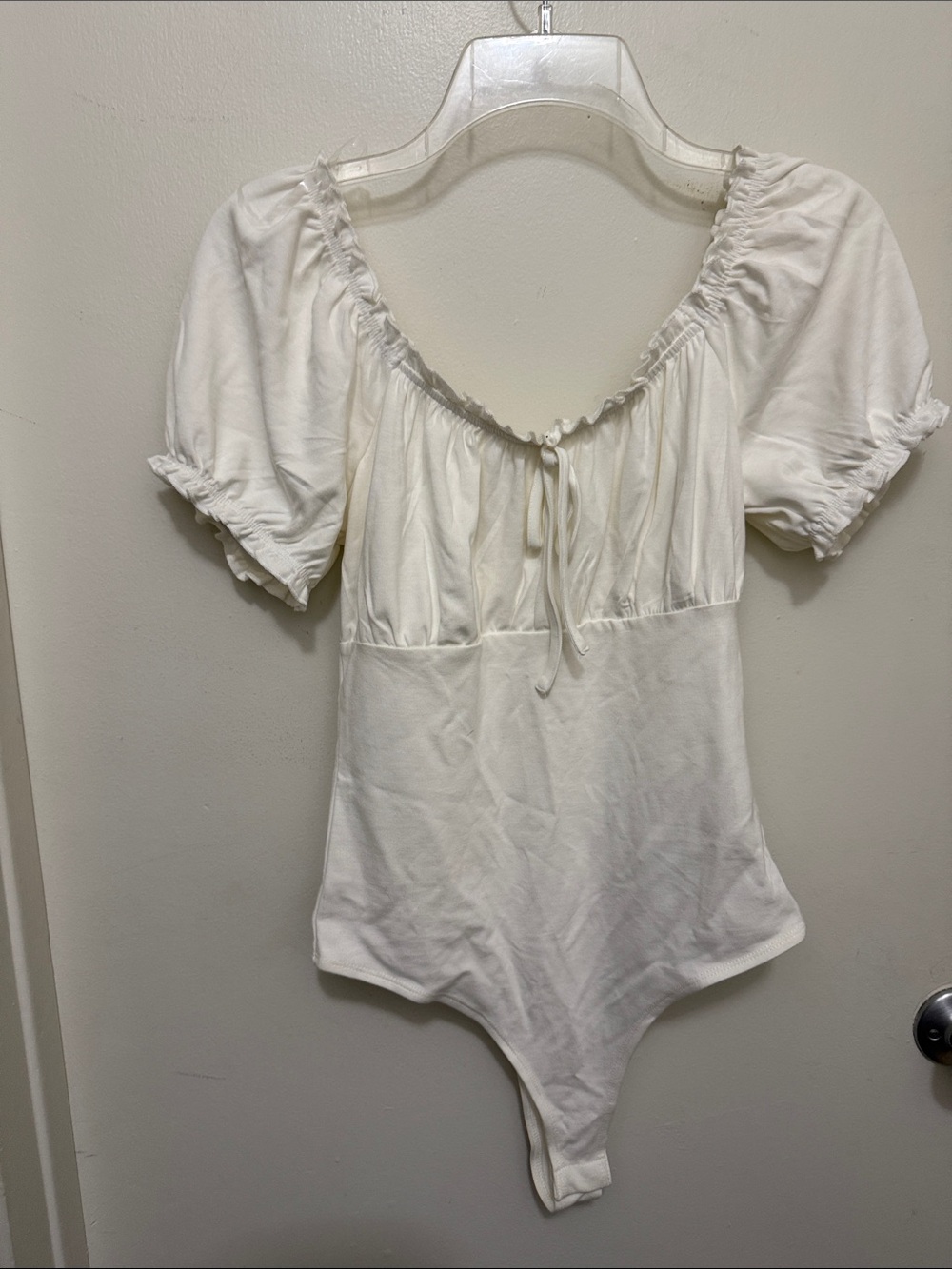 Celebrity Pink Cream Puff-Sleeve Tie-Front Bodysuit